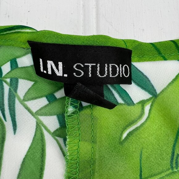 I.N. Studio Tropical Print Sheer Green Short Sleeves Layered Women's Size XL y2k - Picture 3 of 8